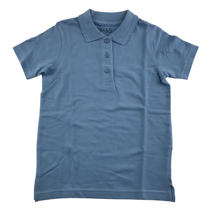 Light blue girls scallop collar school polo shirt