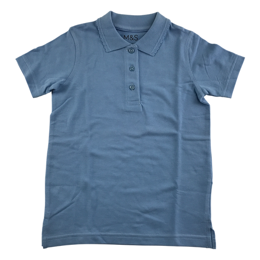 Light blue girls scallop collar school polo shirt