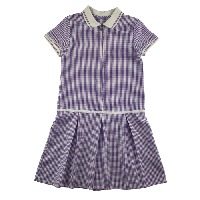 Lilac gingham with zipper girls school summer dress