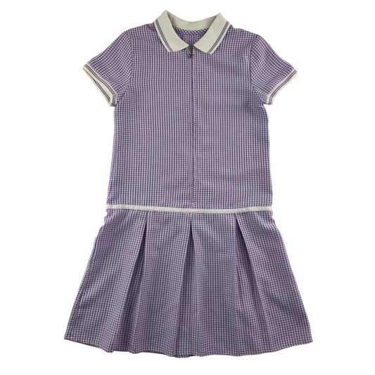 Lilac gingham with zipper girls school summer dress