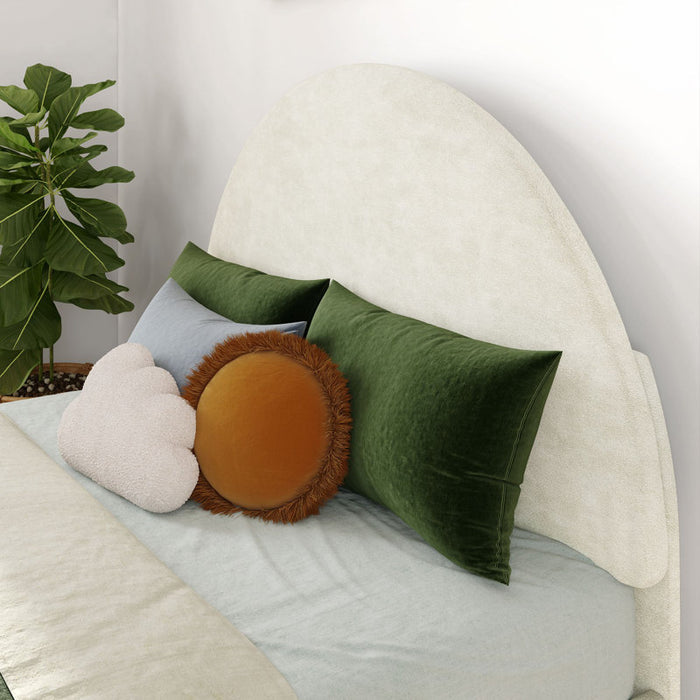 Lit rembourré en bois massif Beunca avec tête de lit, TAILLE PLEINE (FULL)
