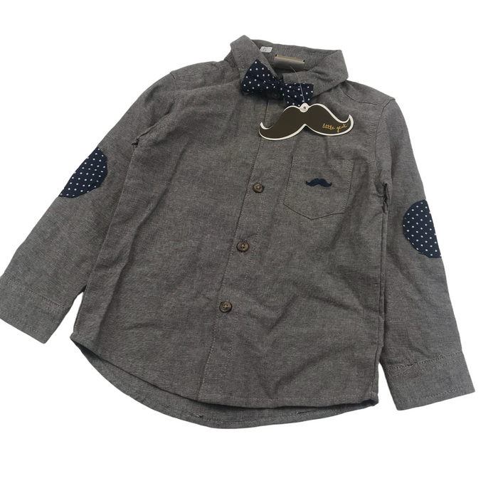 Little Gent 5 years grey moustache shirt