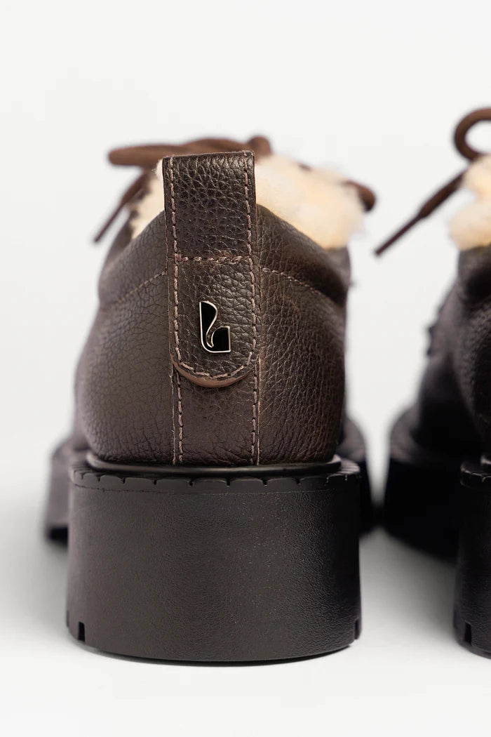 London Shearling Lace Up Loafer Brown Leather Loafer Larroudé