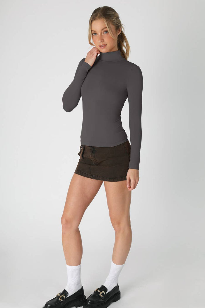 Long Sleeve Mock Neck Top ~ Black