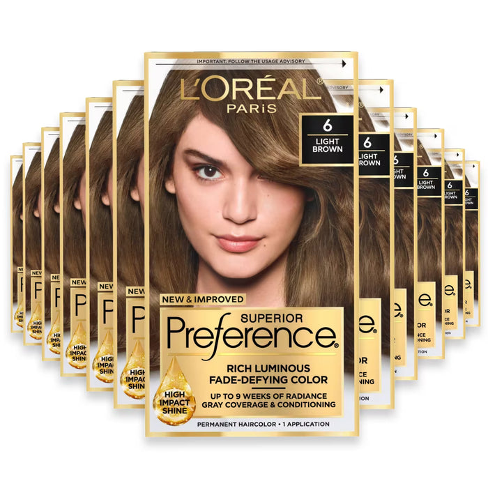 L'Oréal Paris Superior Preference Fade-Defying Permanent Hair Color 6 Light Brown - 12 Pack