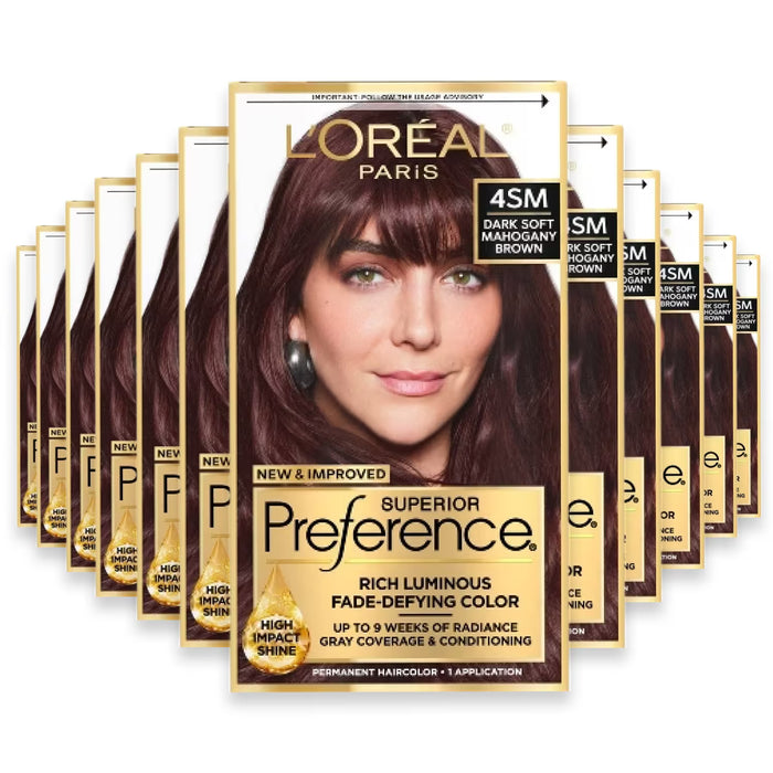 L'Oréal Paris Superior Preference Permanent Hair Color 4SM Dark Soft Mahogany Brown 6.5 oz - 12 Pack