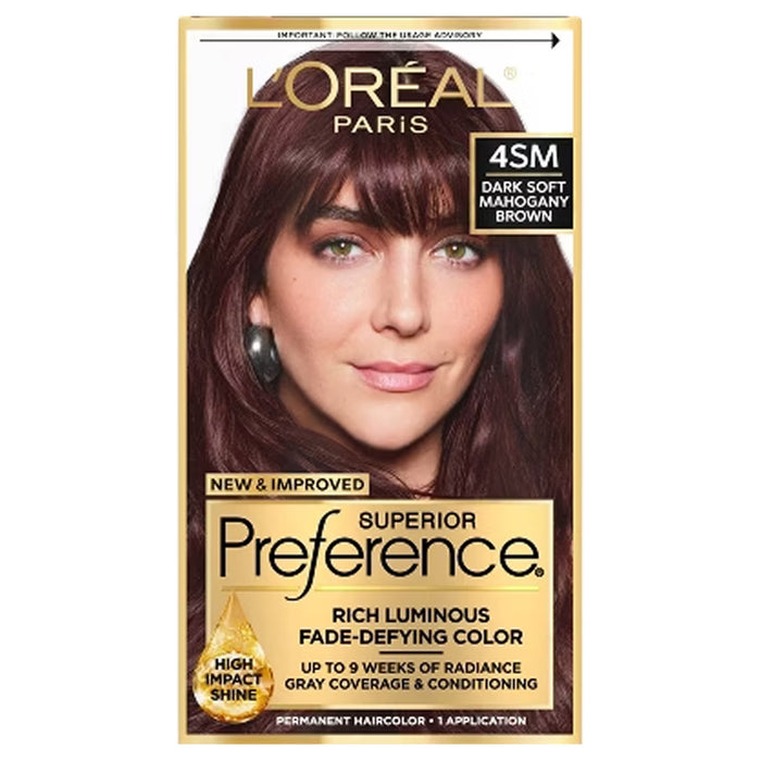 L'Oréal Paris Superior Preference Permanent Hair Color 4SM Dark Soft Mahogany Brown 6.5 oz - 12 Pack