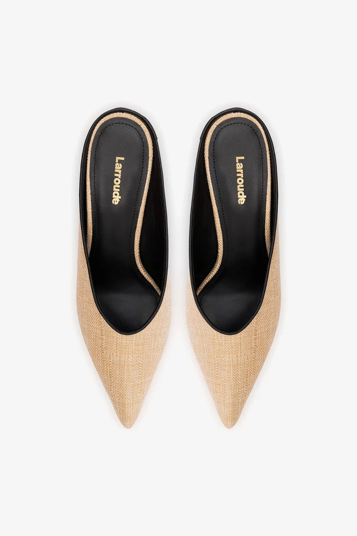 Loulou Mule Beige Raffia Mule Larroudé