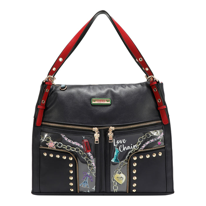 LOVE CHAIN CLEAR POCKET HOBO BAG