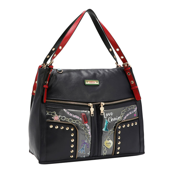 LOVE CHAIN CLEAR POCKET HOBO BAG
