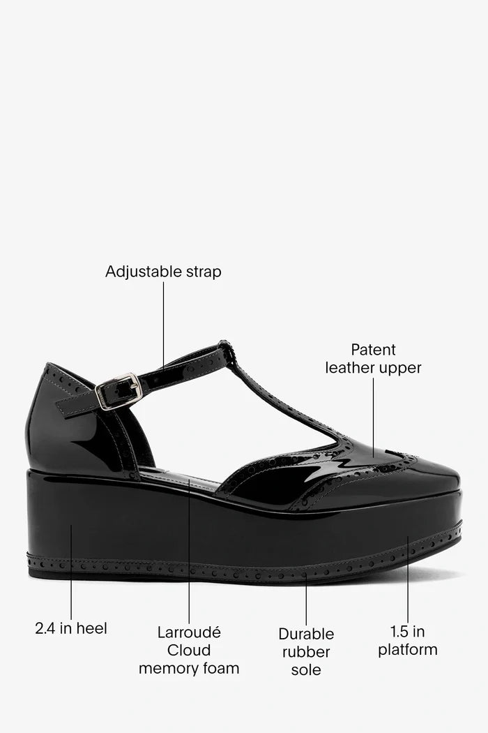 Luna Flatform Sandal Black Patent Leather Flatform Larroudé