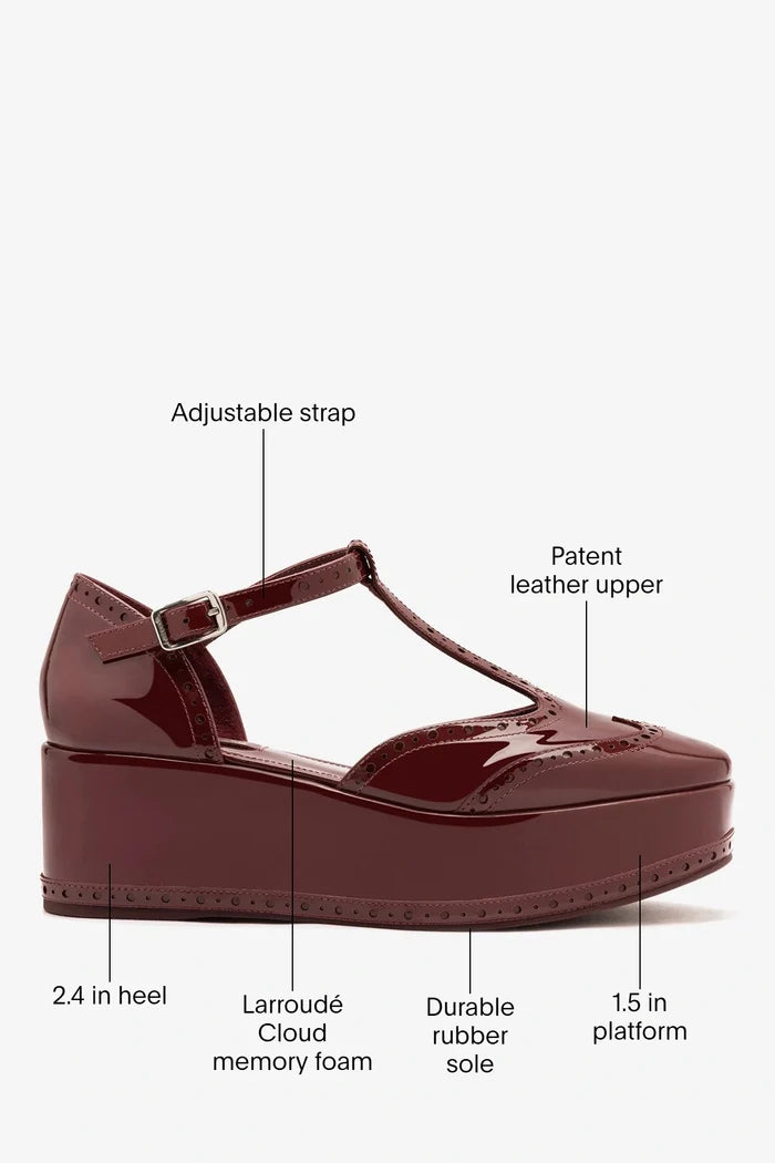 Luna Flatform Sandal Burgundy Patent Leather Flatform Larroudé