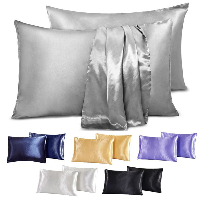 Luxury Silk Feel Satin Pillow Case Set of 2 - for healthy hair