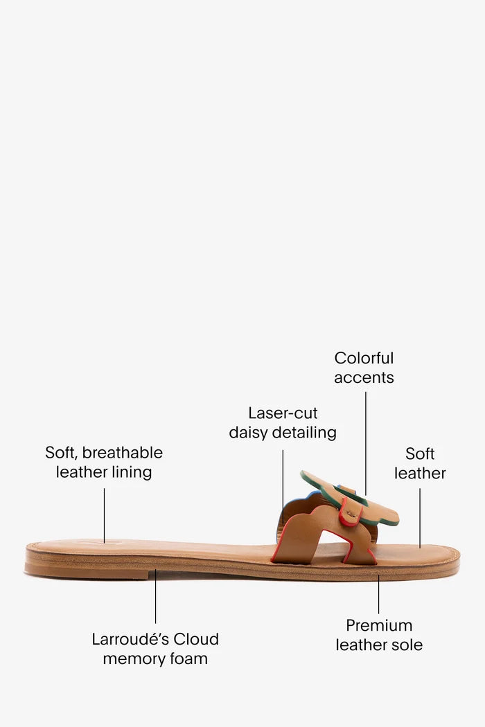 Margherita Slide In Caramel Leather Flat - Sandal Larroudé