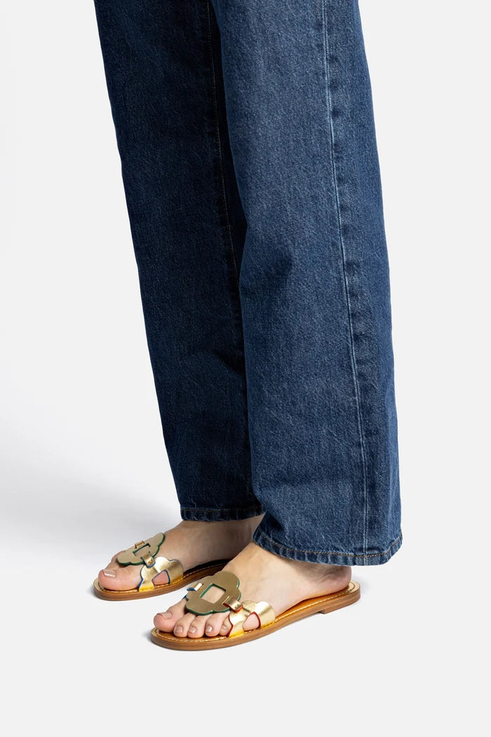 Margherita Slide In Caramel Leather Flat - Sandal Larroudé
