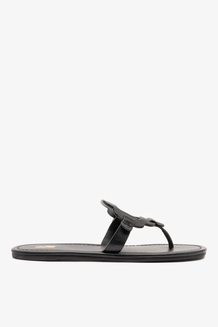 Margherita Thong Sandal In Black Leather Flat - Sandal Larroudé