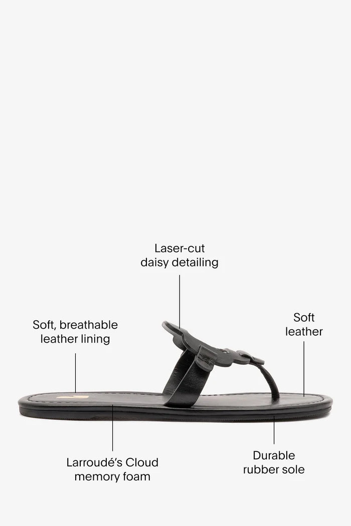 Margherita Thong Sandal In Black Leather Flat - Sandal Larroudé