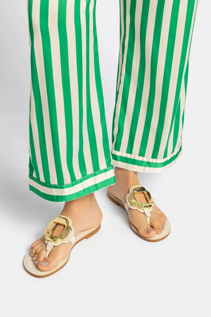 Margherita Thong Sandal in Ivory Leather and Gold Hardware Flat - Sandal Larroudé