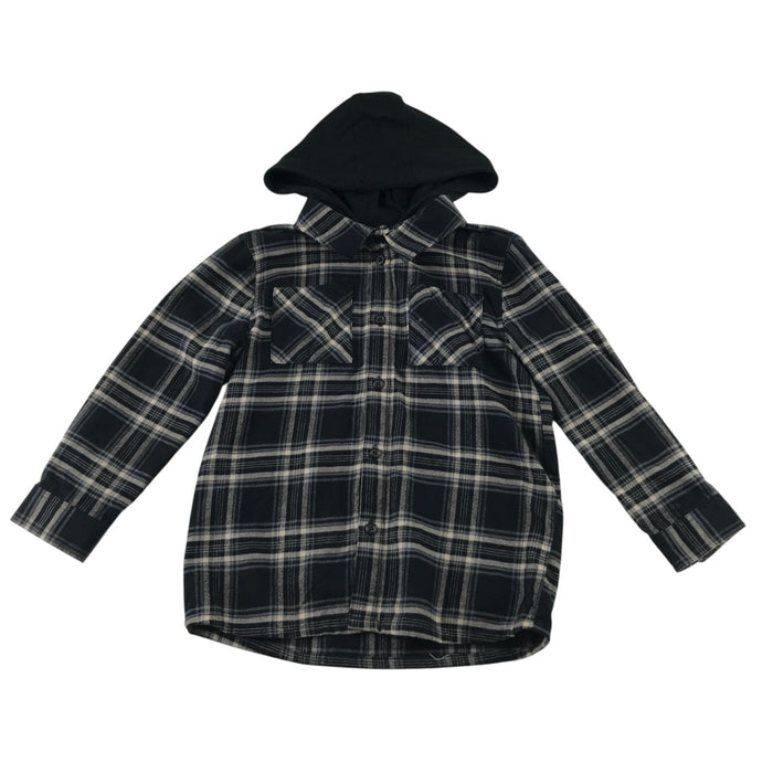 Matalan 8 years black tartan check hooded shirt cotton