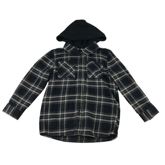 Matalan 8 years black tartan check hooded shirt cotton