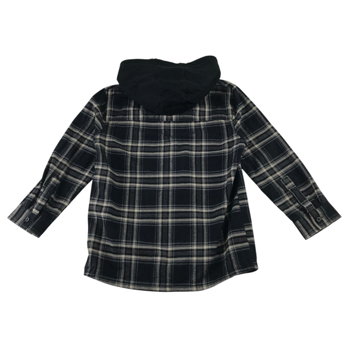Matalan 8 years black tartan check hooded shirt cotton