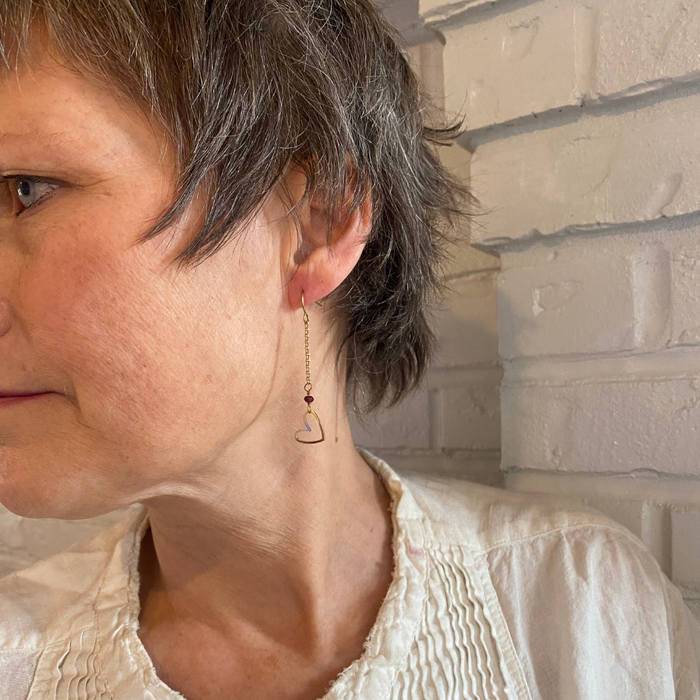 Matte Gold Heart Earrings with Semi-Precious Stones