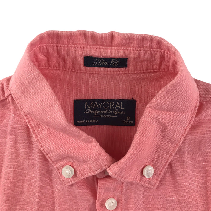 Mayoral 7-8 years pink salmon red with logo cotton linen mix shirt