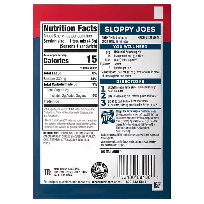 McCormick Sloppy Joes Seasoning Mix - 1.31 oz - 12 Pack