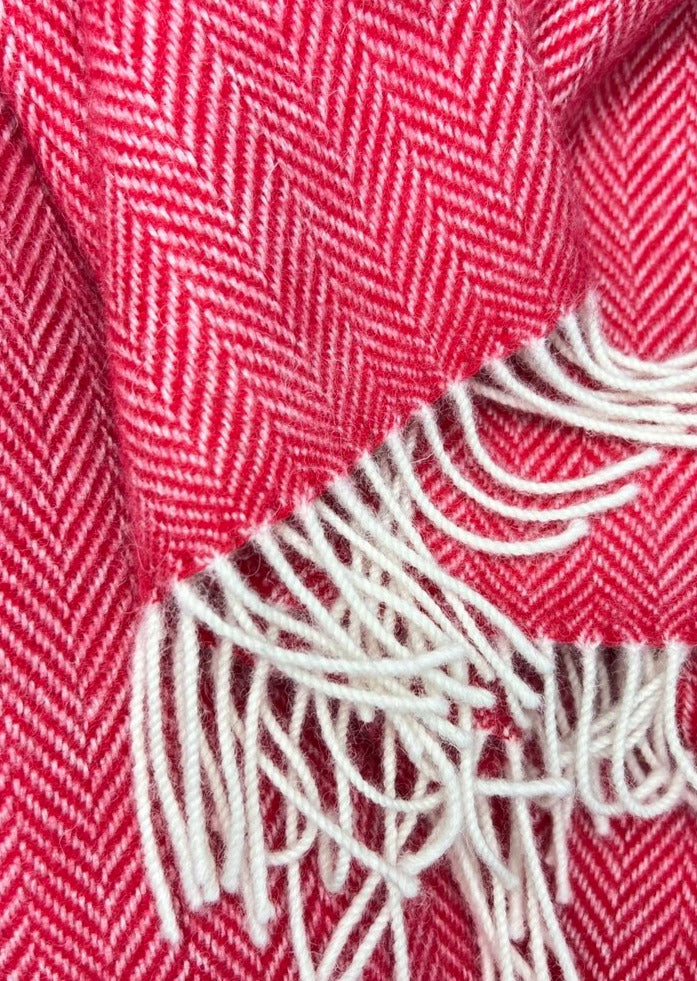 McNutt Holly Red Herringbone Throw | 100% Pure Wool Blanket