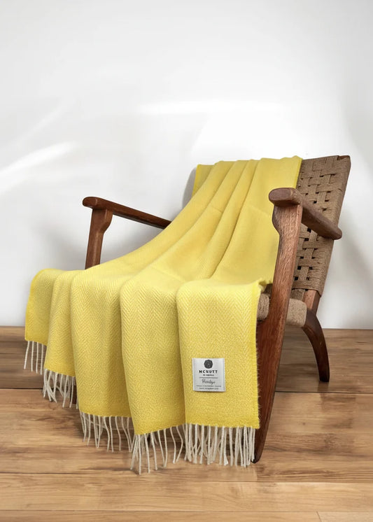 McNutt Sunshine Yellow Herringbone Wool Throw | Irish Donegal Blanket