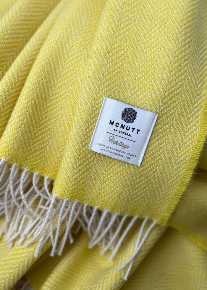 McNutt Sunshine Yellow Herringbone Wool Throw | Irish Donegal Blanket