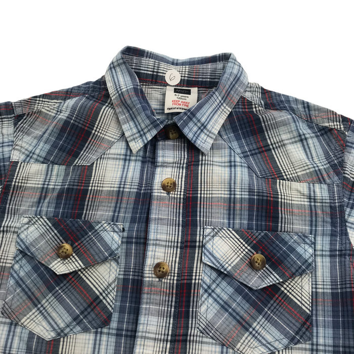 M&Co 6 years blue checked short sleeve shirt