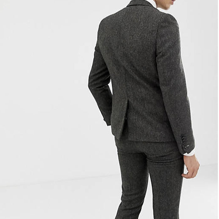 Men's Suit Tweed Jacket With Vest Pants Herringbone Slim Fit Wedding Tuxedos