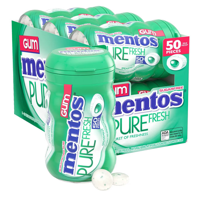 Mentos Pure Fresh Sugar-Free Chewing Gum, Spearmint - 50 pcs - 6 Pack
