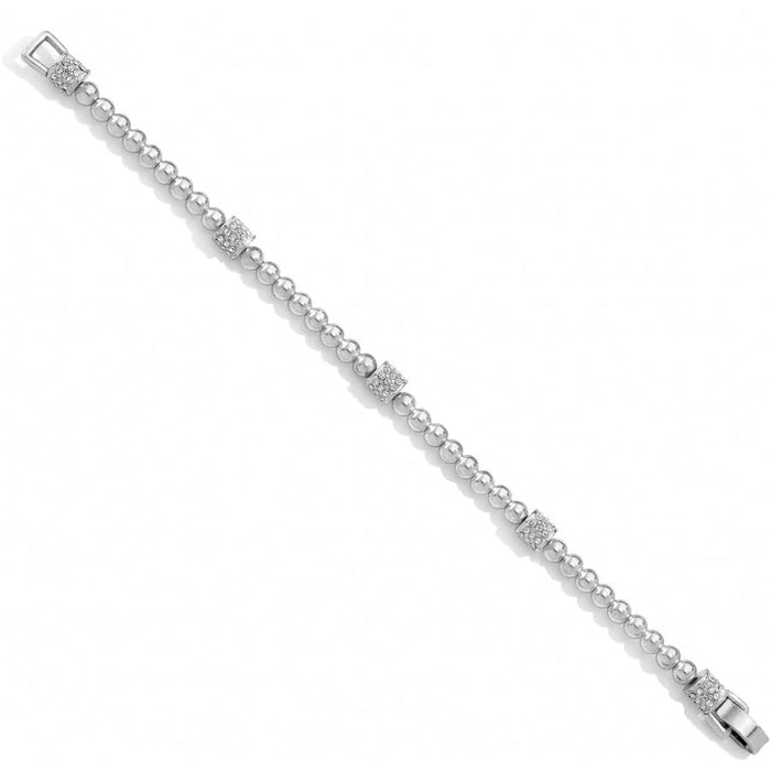 Brighton beaded bracelet with silver-plated round beads and crystal pavé station accents on a white background