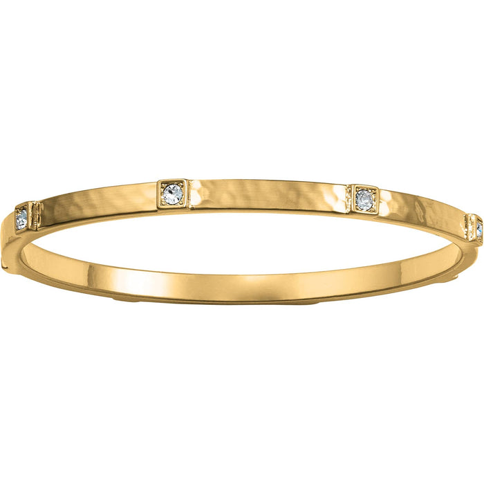 Brighton bangle bracelet in gold-plated finish with hammered texture and crystal accents in square settings on a white background