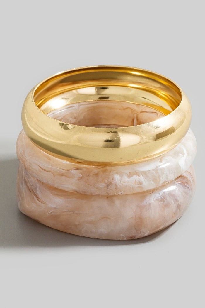 Metallic And Marble Resin Bangle Bracelet Set
