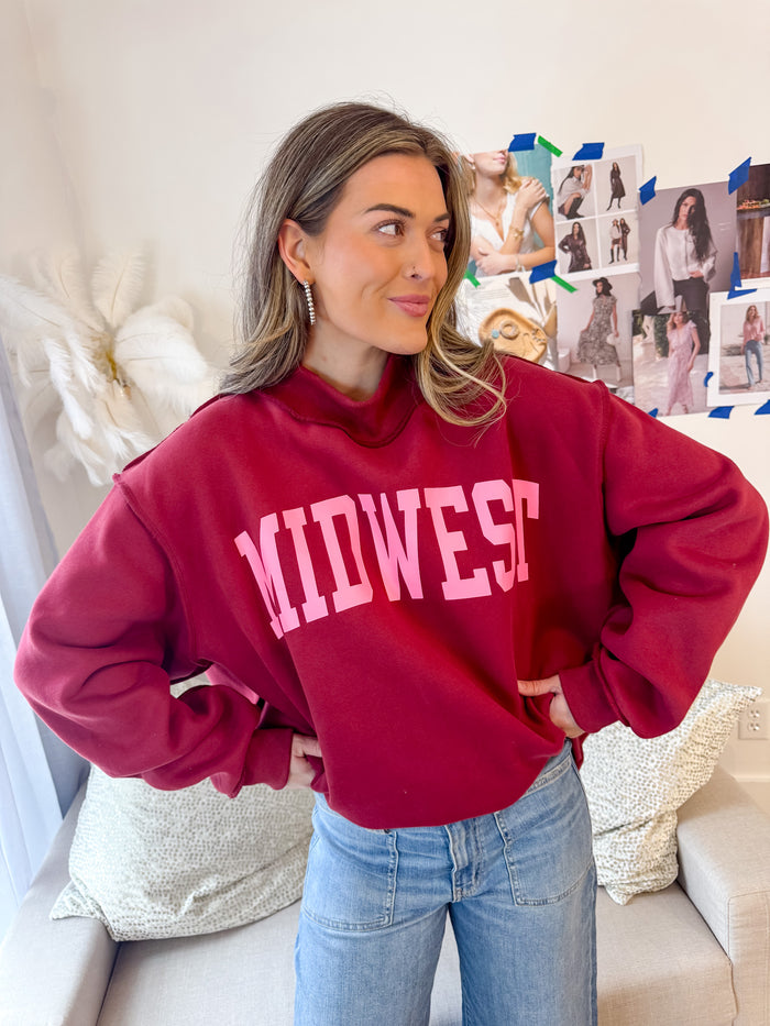 Bucketlist Midwest Cranberry Reversible Mock Neck – women's sweatshirt