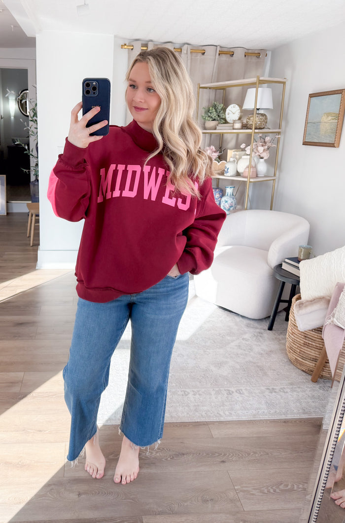 Bucketlist Midwest Cranberry Reversible Mock Neck – women's sweatshirt