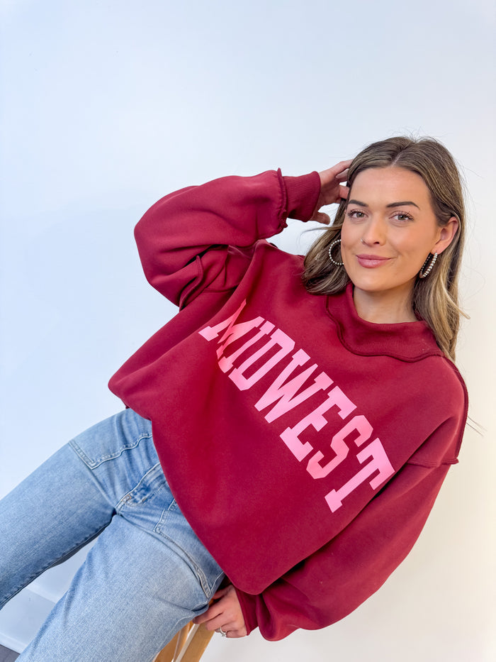 Bucketlist Midwest Cranberry Reversible Mock Neck – women's sweatshirt