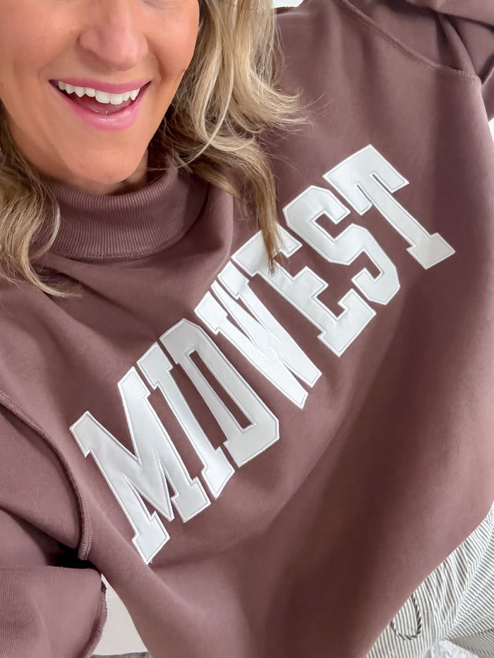 Bucketlist Midwest Embroidered Mock Neck- Brown – women's sweatshirt