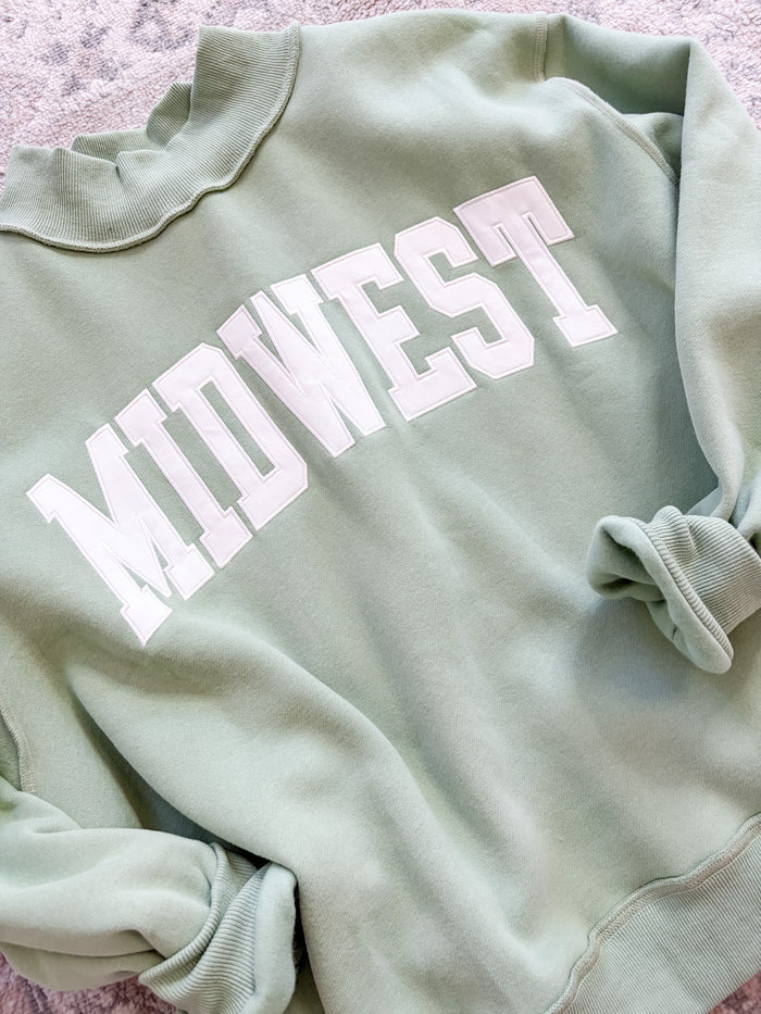 Bucketlist Midwest Embroidered Mock Neck- Sage – women's sweatshirt