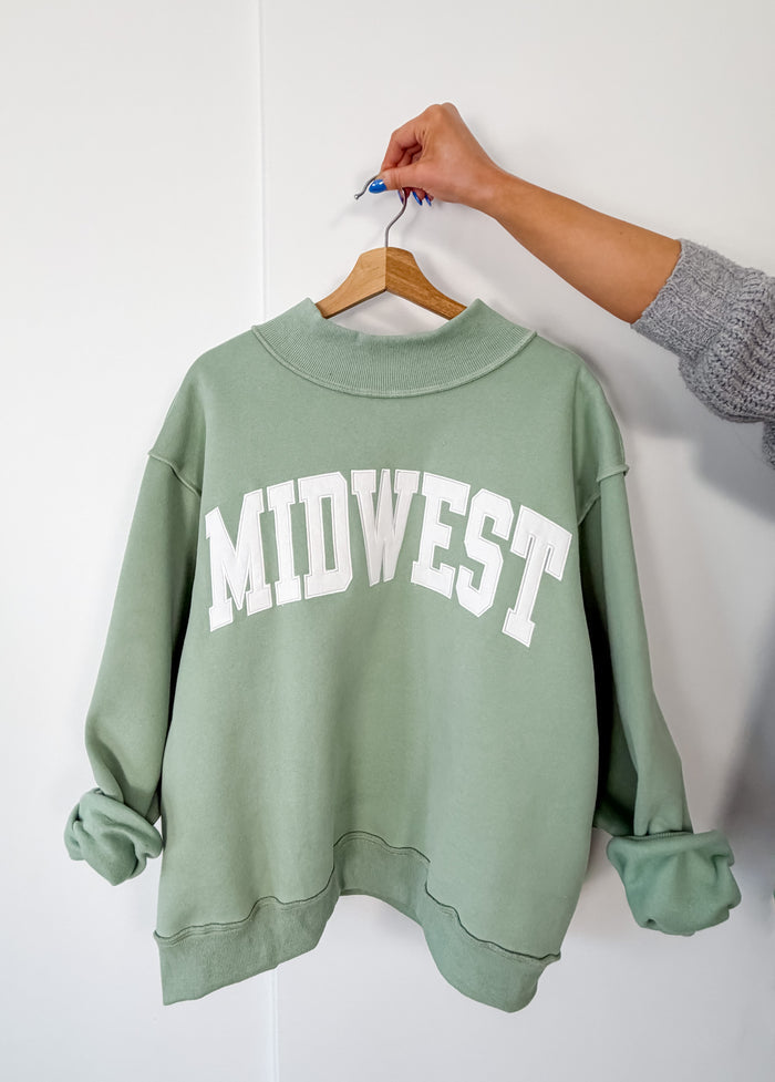 Bucketlist Midwest Embroidered Mock Neck- Sage – women's sweatshirt