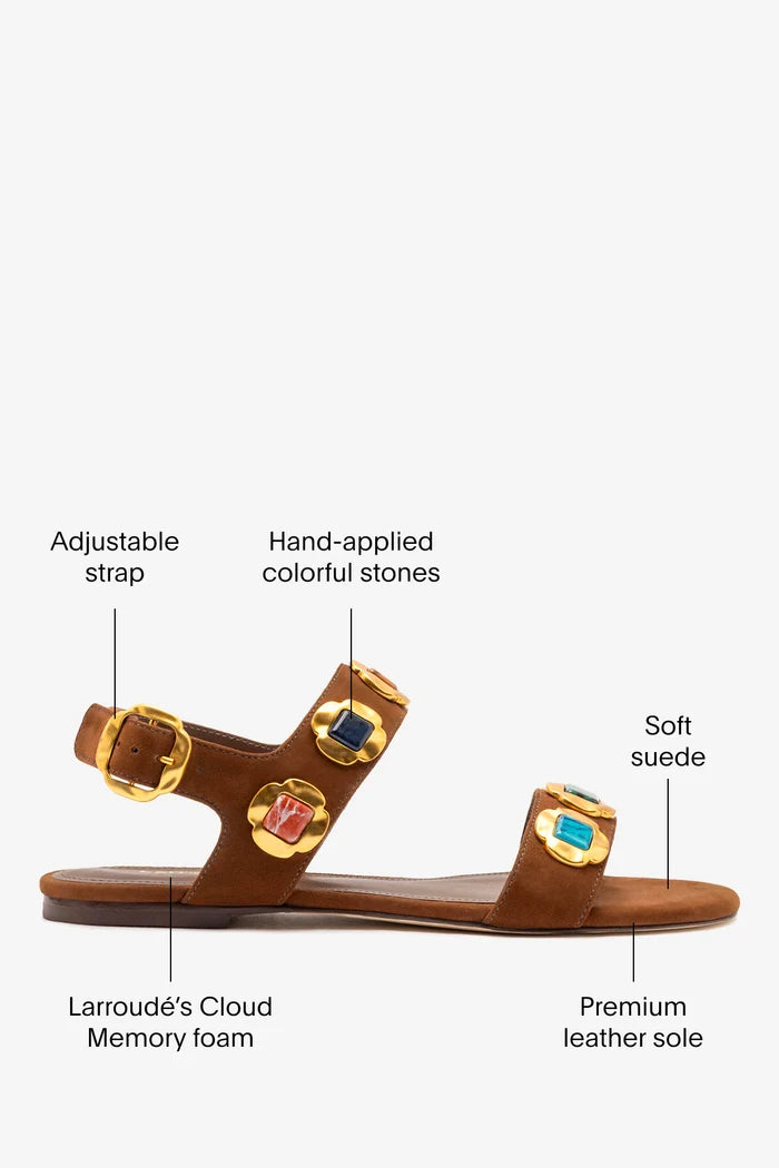 Milan Gioiello Flat In Burnt Umber Leather Flat - Sandal Larroudé
