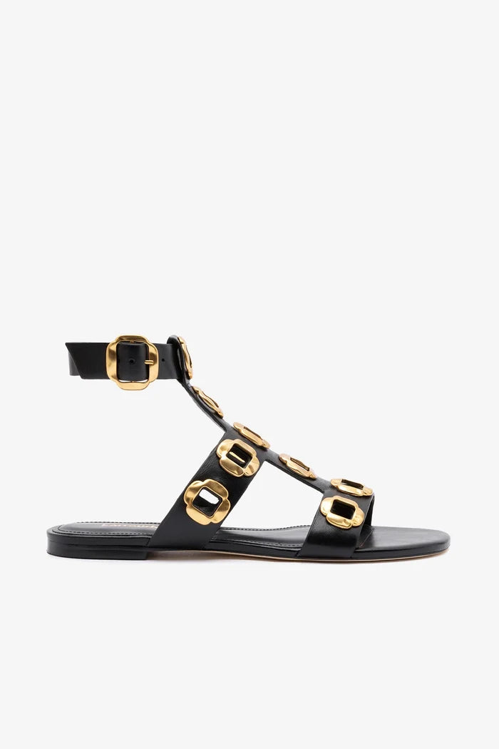 Milan Gladiator Flat In Black Leather Flat - Sandal Larroudé