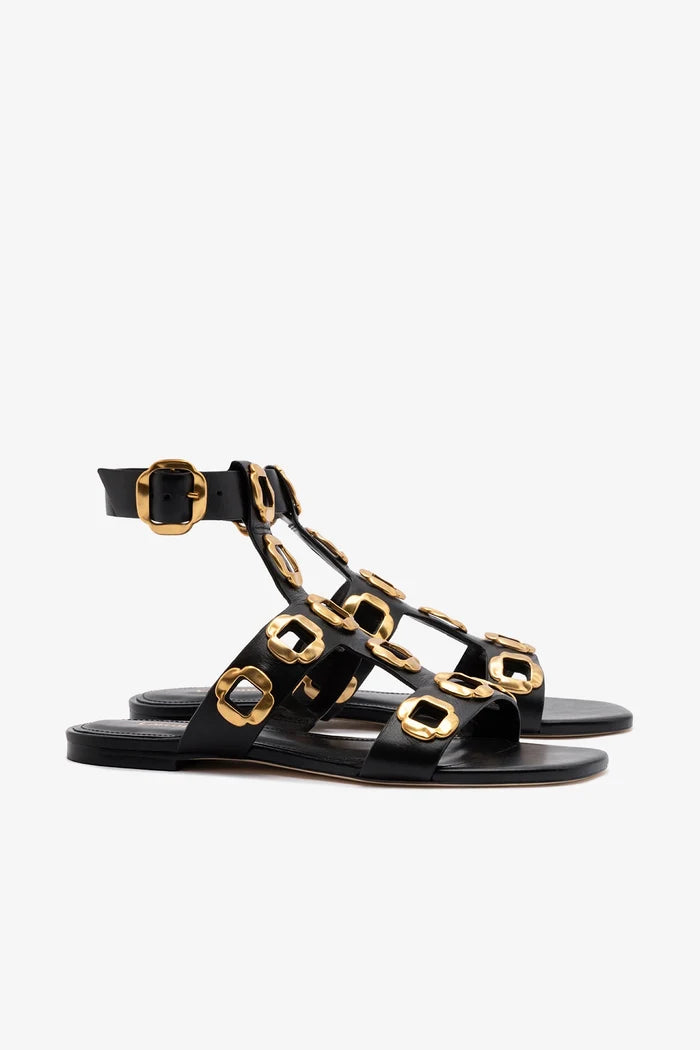 Milan Gladiator Flat In Black Leather Flat - Sandal Larroudé