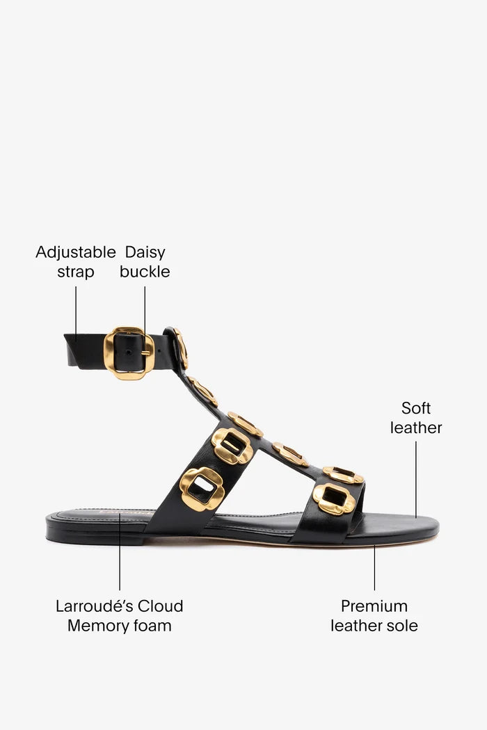 Milan Gladiator Flat In Black Leather Flat - Sandal Larroudé