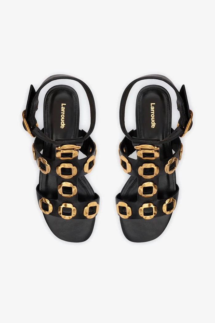 Milan Gladiator Flat In Black Leather Flat - Sandal Larroudé