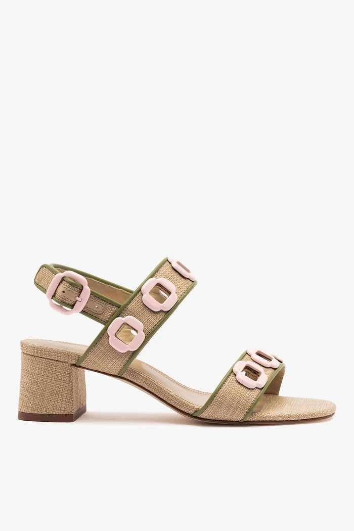 Milan Sandal In Beige Raffia and Seaweed Leather Sandal Larroudé