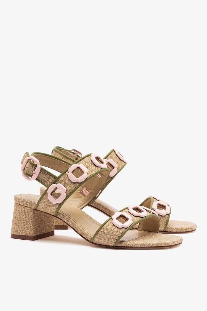 Milan Sandal In Beige Raffia and Seaweed Leather Sandal Larroudé